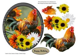 Rooster & Sunflowers Oval Window with Decoupage
