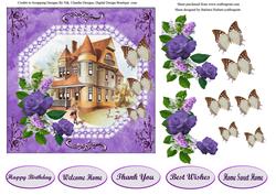 Victorian House with Blue Roses & Lilac Decoupage