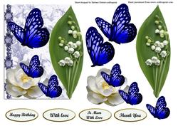 White Flowers & Blue Butterflies Card Top & Decoupage