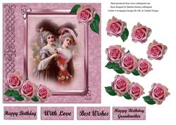 Vintage Picture of Ladies in Glass Frame & Decoupage