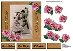 Vintage Spanish Tango Dancers & Pink Rose Decoupage