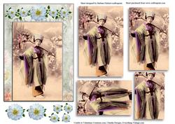 Authentic Geisha Portrait Pyramid Topper & Decoupage