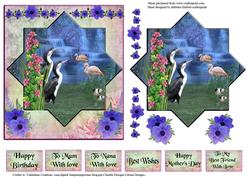 Water Birds & Falls & Flower Decoupage