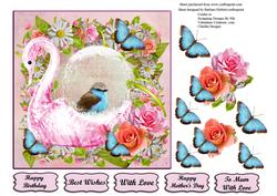 Pink Swan Globe with Bird, Flowers & Butterflies,decoupage