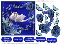 White Swans & Blue Rose & Butterfly Decoupage