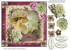 Rose Victorian Lady Portrait with Decoupage