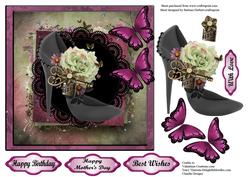 Burgundy& Black High Heel Shoe & Decoupage