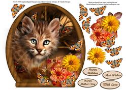 Wild Baby in Round Top Window with Butterfly & Flower Decoup