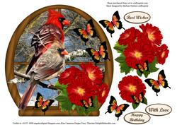 River Window & Bird Couple with Flower & Butterfly Decoupage