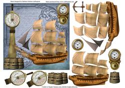 Tall Ship Set Sale Card Topper with Decoupage