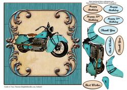 Classic Motorcycle Teal Blue Card Topper & Decoupage