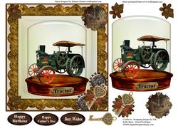 Steampunked Tractor in Glass Display with Decoupage