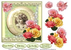 Roses & Vintage Little Girl Card Topper & Decoupage