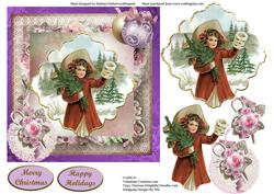 Christmas Vintage Girl Purple Card Topper & Decoupage