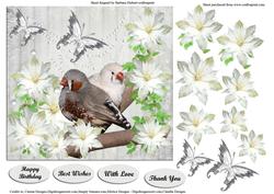 White Flowers & Butterflies & Birds & Decoupage