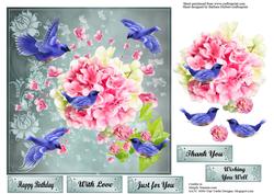 Blue Birds & Pink Flowers Card Topper & Decoupage