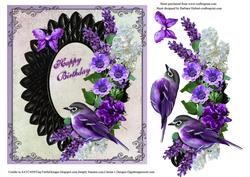 Purple Flower Happy Birthday Card Topper & Decoupage