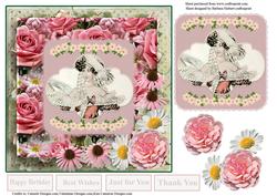 Coneflowers & Daisys Vintage Lady Card Topper & Decoupage
