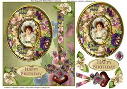 Vintage Poster Oval Flower Frame & Decoupage