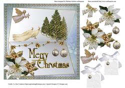 White & Gold Merry Christmas Card Topper & Decoupage