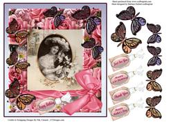 Antique Portrait & Rose Frame & Butterfly Decoupage