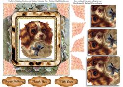 Vintage Spaniel Dog Topper & Pyramid Decoupage