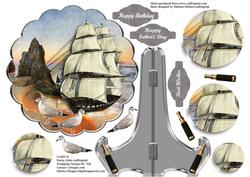 Ship Scene Plate & Stand with Pyramid Layers