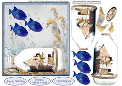 Pirate Ship Sea Bottle Card Topper & Decoupage