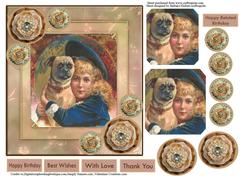 Pet Pugs Vintage Card Topper & Decoupage
