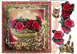 Bowl of Flowers with Cat Card Topper & Decoupage