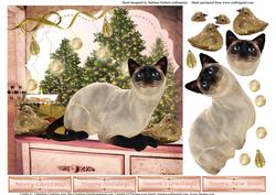 Siamese Cat & Christmas Birds Topper & Decoupage