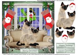 Christmas Bay Window Siamese Cats & Decoupage
