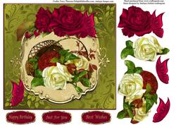 A Basket of Red & White Roses Topper & Decoupage