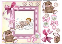 Baby Girl Bows & Bunny & Buttons Topper & Decoupage