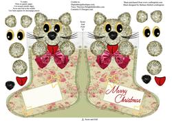 Silly Cat Cut & Fold Christmas Sock & Decoupage