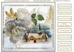 Winter Church & White Rose Scene Quick Topper