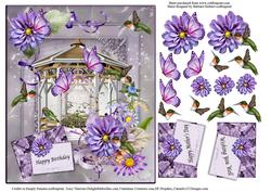 Spring Humming Birds & Butterflies Scene Card Topper