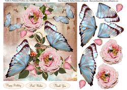 Wild Roses and Blue Butterflies Topper & Decoupage