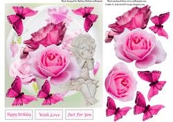Pink Rose and Pink Butterfly Topper & Decoupage