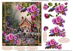 Country Flower Cottage Topper & Decoupage