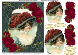 Red Rose Victorian Lady Pyramid Decoupage