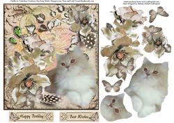 Soft Kitty and Flowers Topper & Decoupage