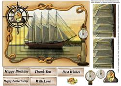 Ship Card Topper with Pyramid and Decoupage Layers