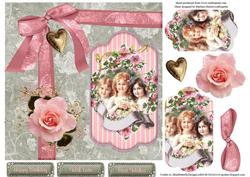 Pink Rose Girls Topper with Pyramid & Decoupage
