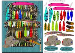 Vermilion's Fish Lure Shop Card Topper with Decoupage