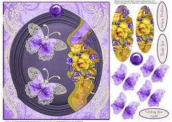 Purple Butterflies and Yellow Roses with Pyramid Layers