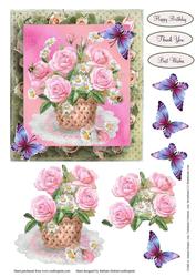 Basket of Pink Flowers Topper with Decoupage