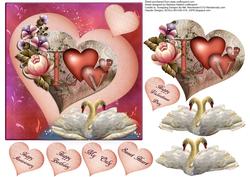 Pink Heart and Swan Love Topper with Decoupage