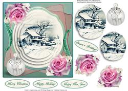 Winter Holiday Rose Topper with Decoupage