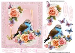 A Ladies Bird with Roses Topper with Decoupage